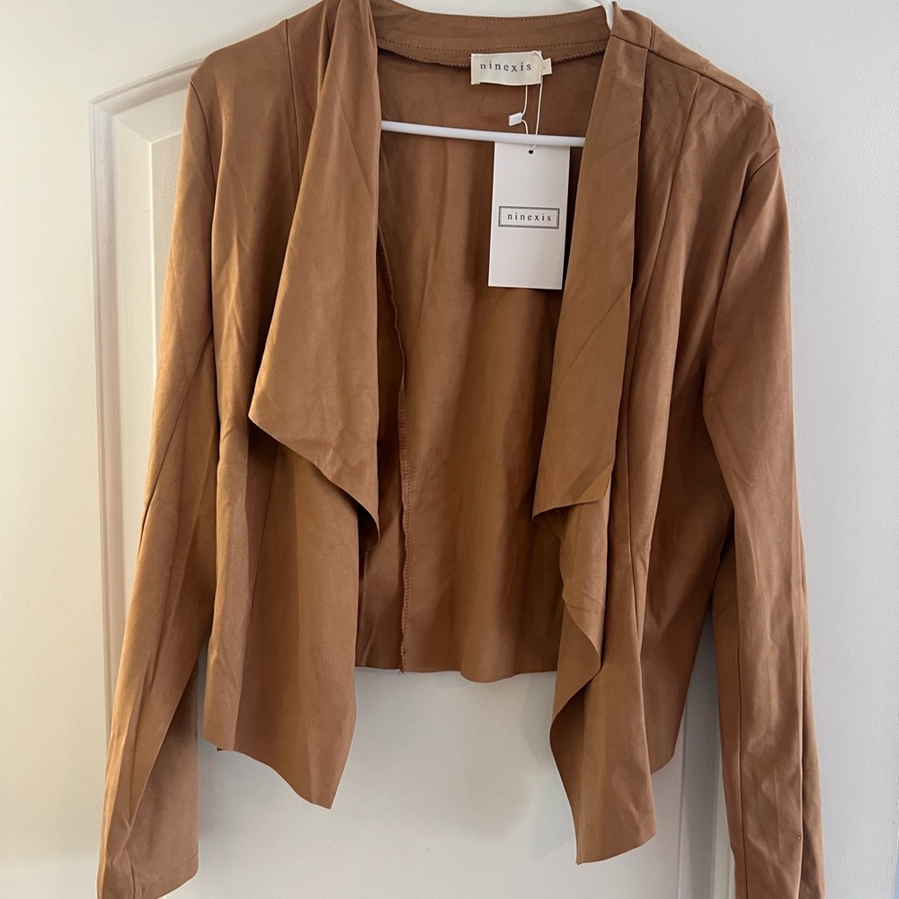 NWT: TAN SUEDE WATERFALL JACKET